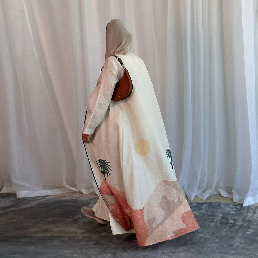 Floral Print Fashion Robe Abaya Cardigan Coat