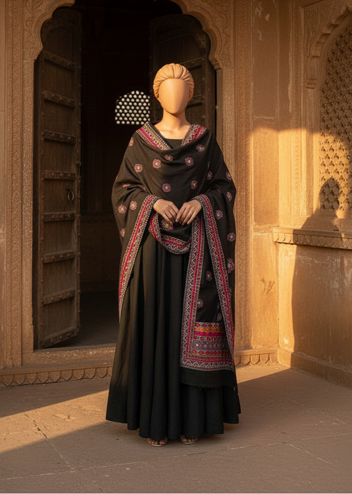 Sarinnah Premium D60-Luxury Formal Heavy Embroidered Karandi Shawl.