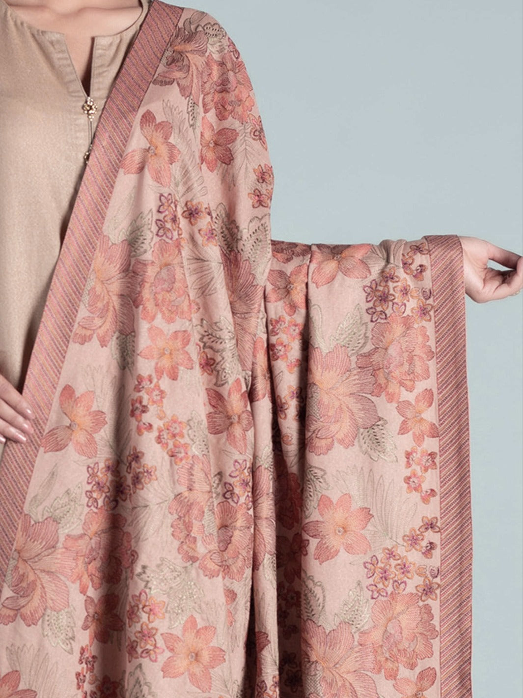 Sarinnah Premium D67-Luxury Formal Heavy Embroidered Karandi Shawl.