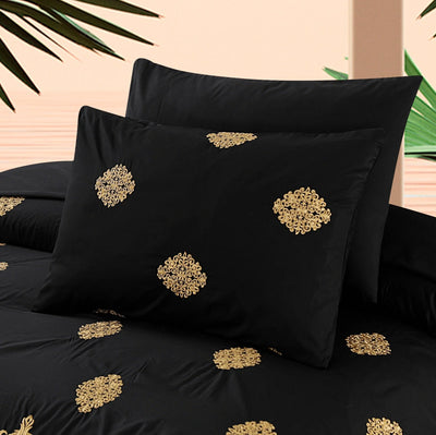 Black Swish Embroidered Duvet Cover Set (Luxury Sateen)