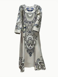 Elegant Floral Print Long Sleeve Abaya Dress
