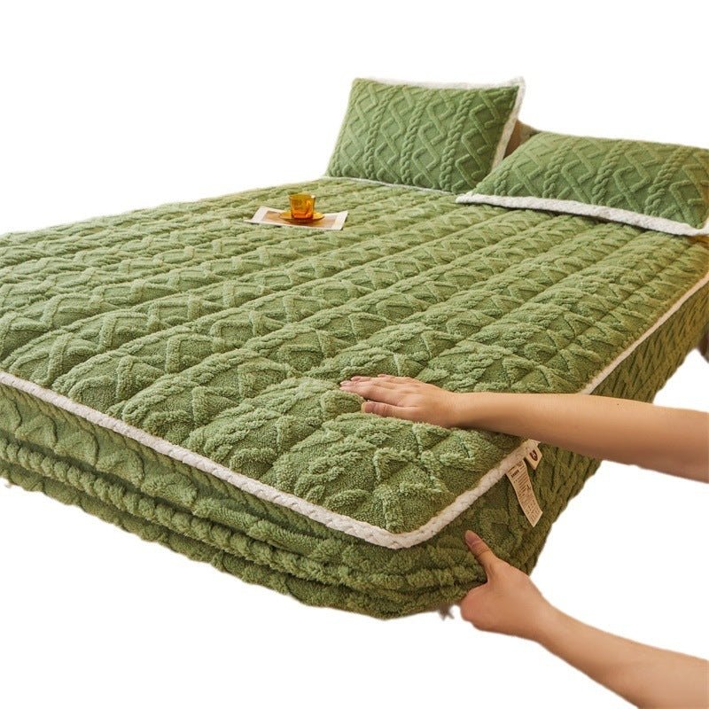 Thermal Corn Velvet Milk Fiber Quilted Fitted Sheet