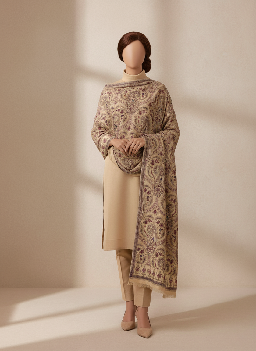 Sarinnah D20-Formal heavy Embroidered Karandi Shawl