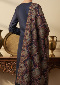 Beselle-Embroidered Karandi Navy Blue Shawl