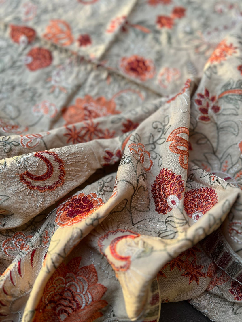 Sarinnah D77-Embroidered Karandi Beige Shawl