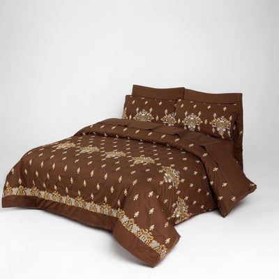 Brown Embroidered Duvet Cover Set (Luxury Sateen)
