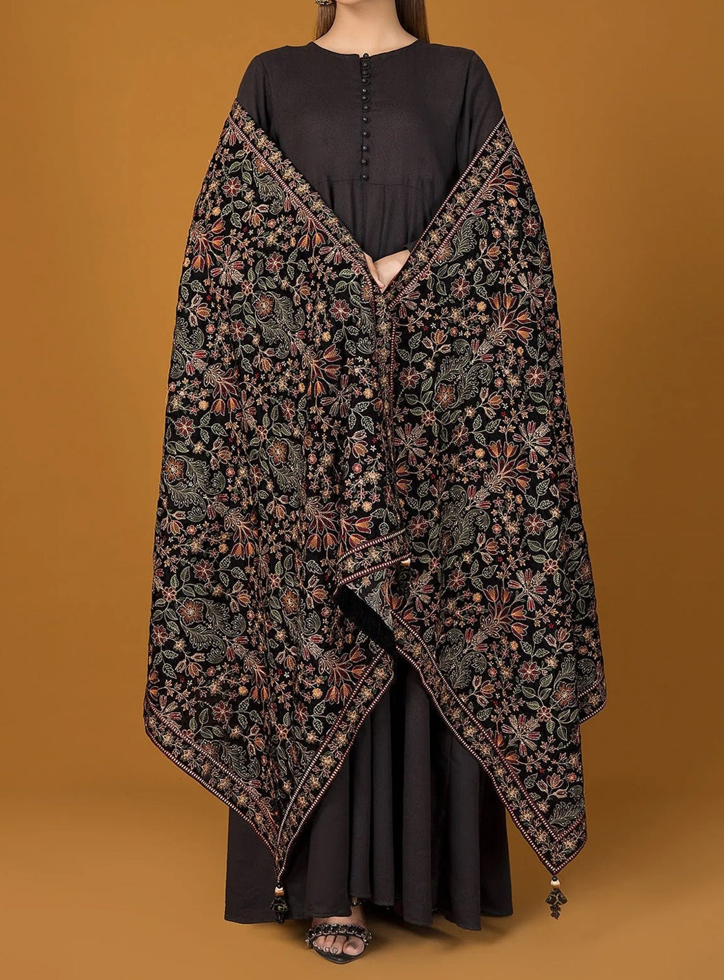 Sarinnah Premium D70-Luxury Formal Heavy Embroidered Karandi Shawl.