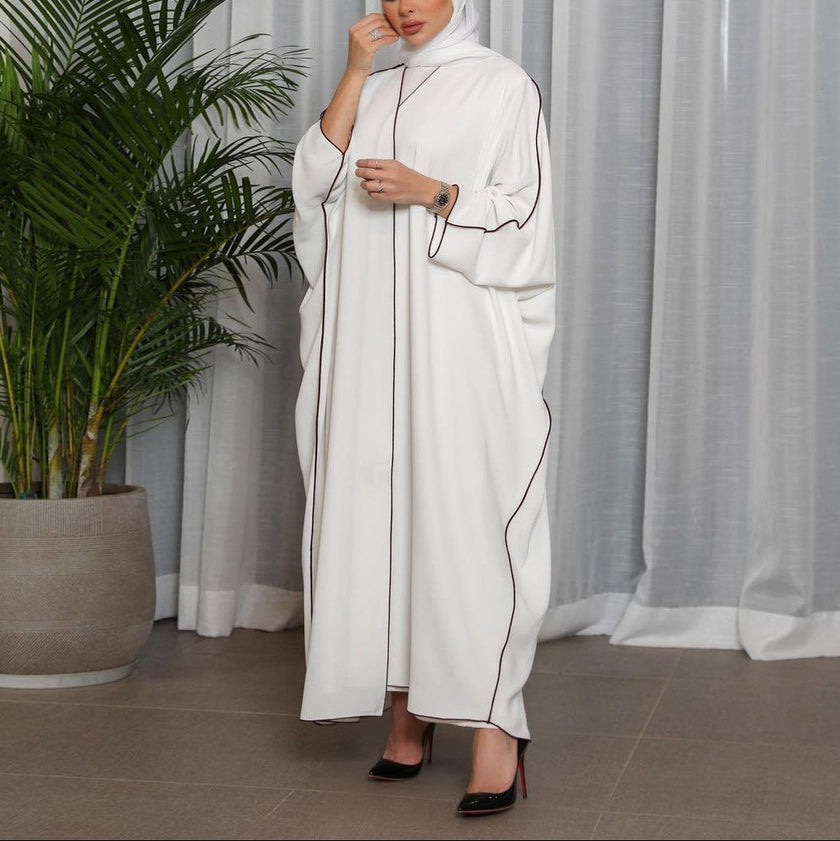 White Patchwork Plus Size Women's Abaya Robe