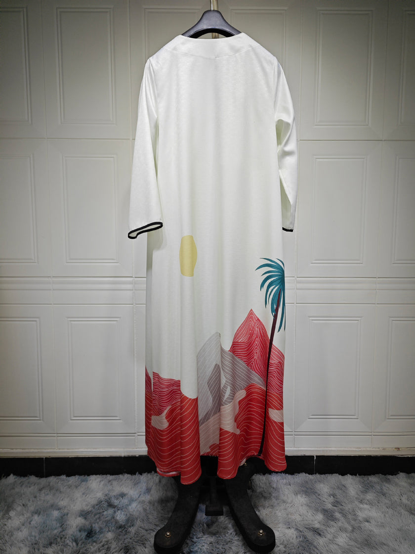 Floral Print Fashion Robe Abaya Cardigan Coat