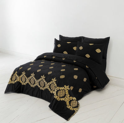 Black Swish Embroidered Duvet Cover Set (Luxury Sateen)