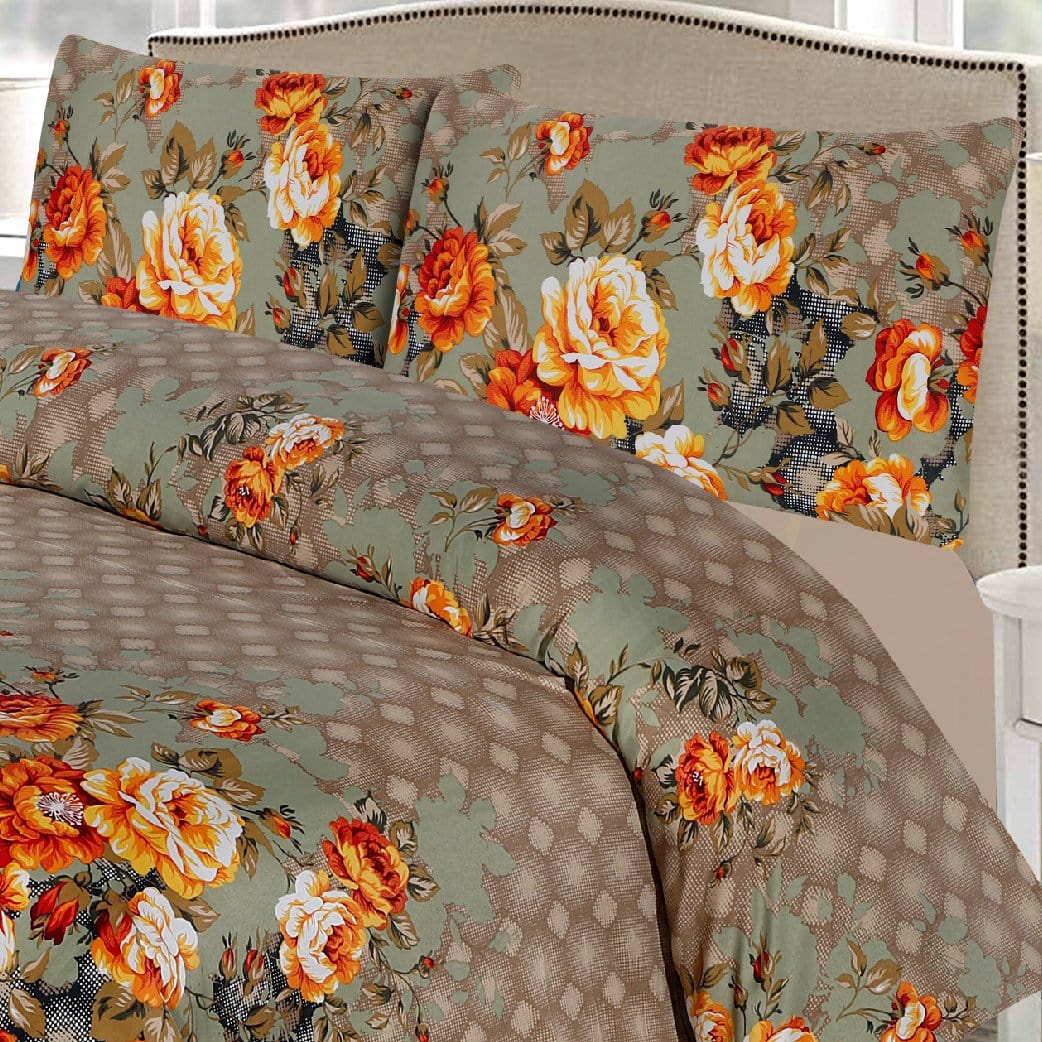 Green Floral Bed Sheet Set Sateen